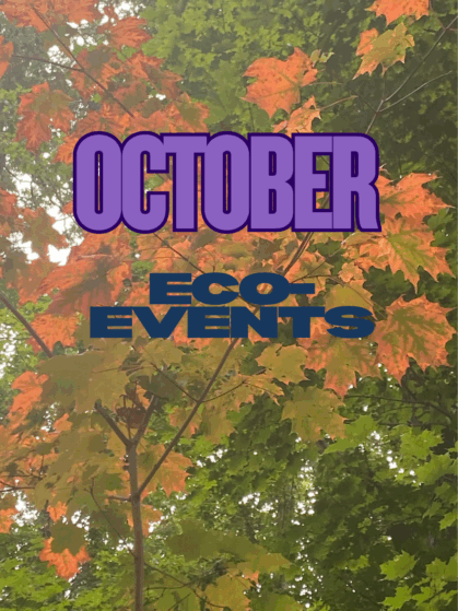 tree with Fall foilage and October Eco-events text